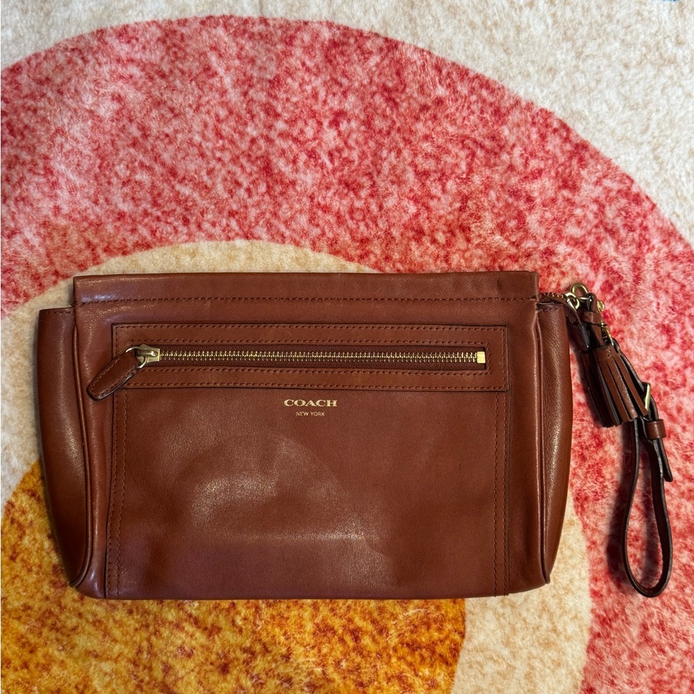 Coach Tan Leather Wristlet with Zipper
